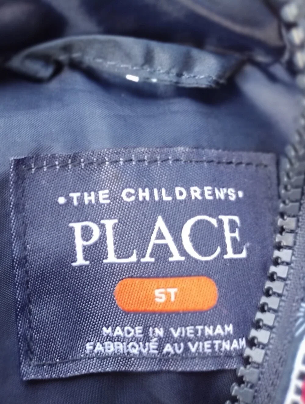 The Children's Place Navy Blue Puffer Jacket with Red Fire Truck Print